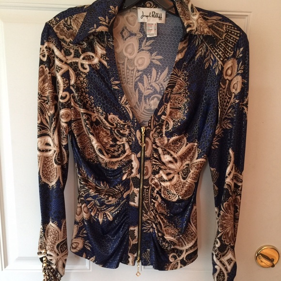Joseph Ribkoff gold zipped up front top size 8 Blue and Gold. - Picture 6 of 6